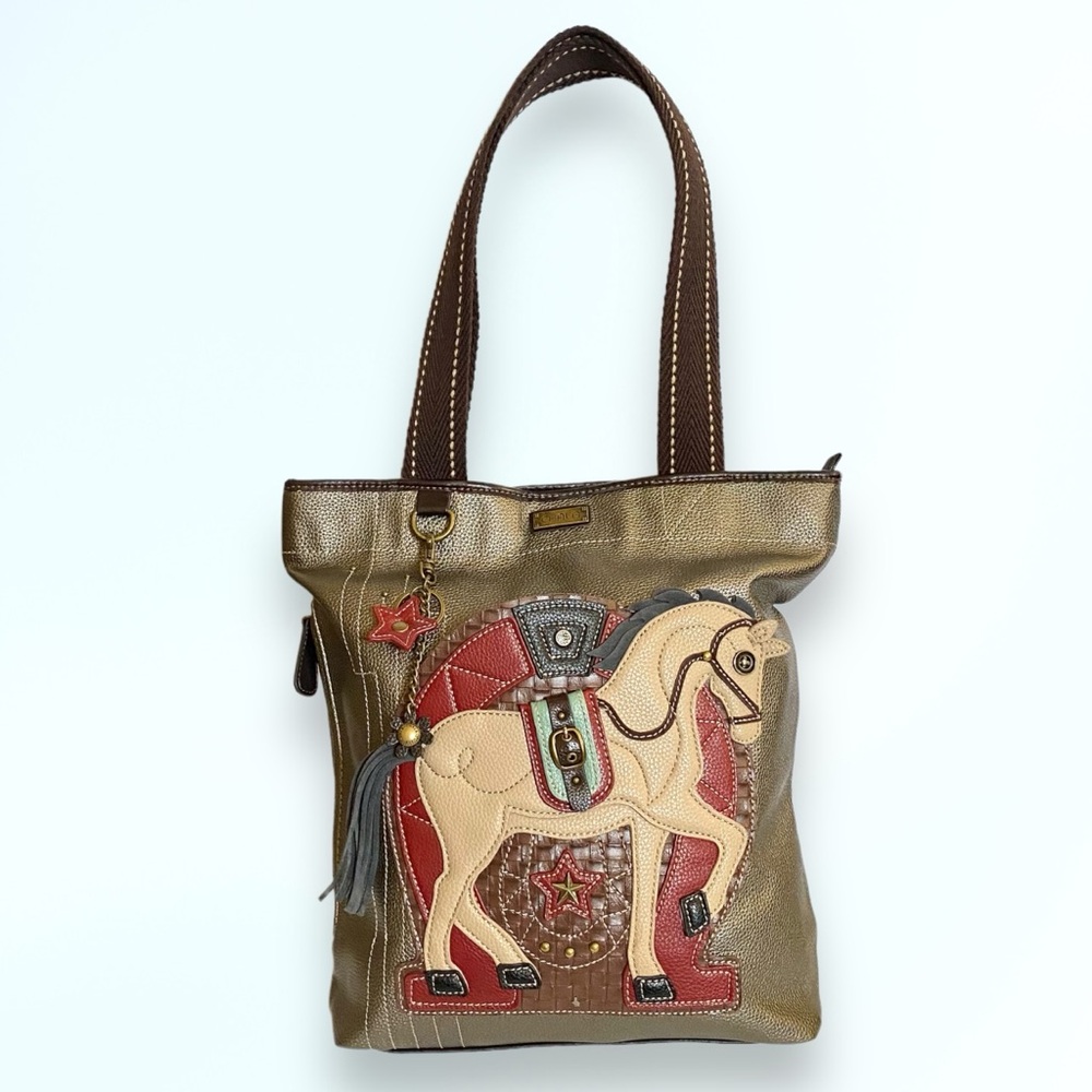 NWOT Chala Handbags Horse Everyday Zip Western Tote Shoulder Bag Pewter